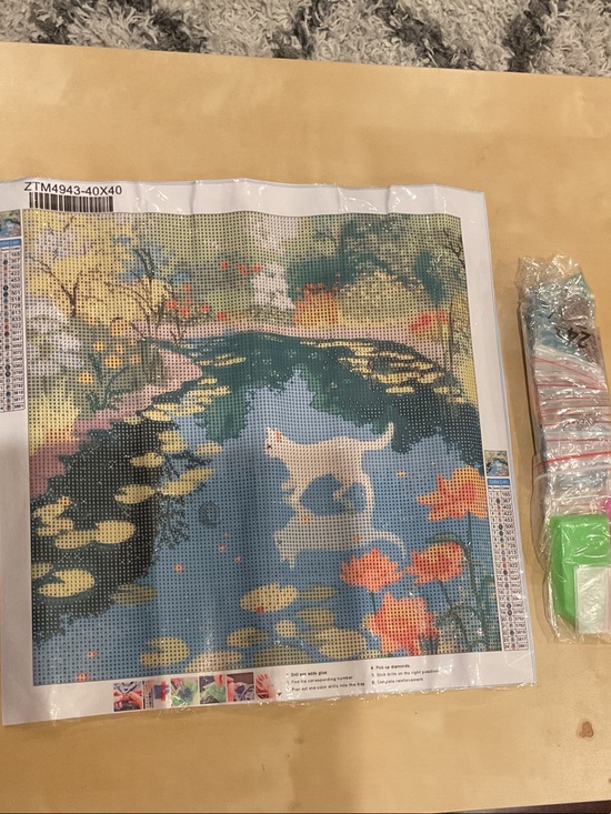 Other - Scenic Pond Diamond Art Painting Canvas with Cat Motif NIB 40x40